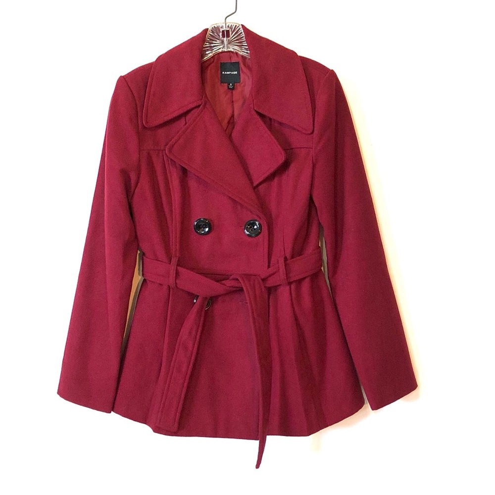 Short Burgundy Red Trench Coat by Rampage - Picture 4 of 9